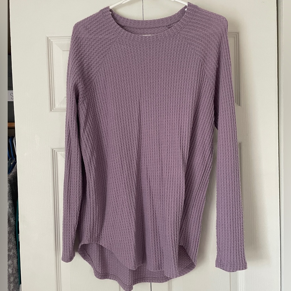 Waffle Knit Long Sleeve Tee, Purple
